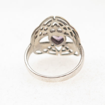 Peter Stone 925 Sterling Silver Vintage Real Amethyst Irish Claddagh Ring Size 6