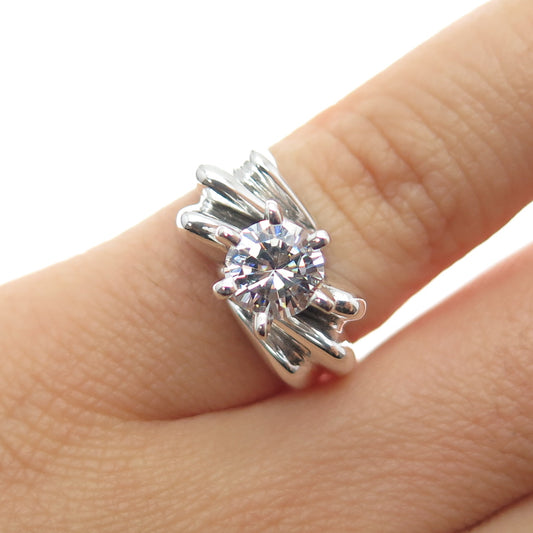 925 Sterling Silver Vintage Round-Cut C Z Modernist Ring Size 5