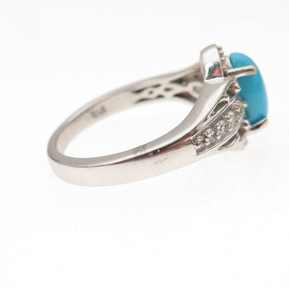 Chuck Clemency 925 Sterling Silver Real Turquoise & White Topaz Ring Size 8