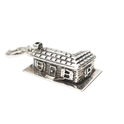 JewelArt 925 Sterling Silver Vintage Cabin Spring Ring 3D Charm Pendant