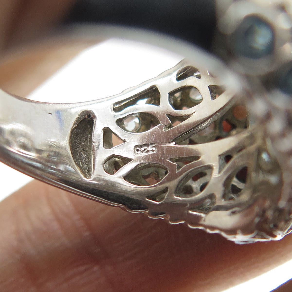 925 Sterling Silver Real Round-Cut Blue & White Topaz Ring Size 7