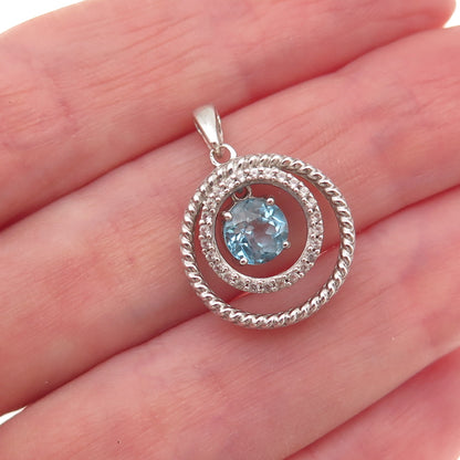 Jane Seymour 925 Sterling Silver Real White & Blue Topaz Charm Pendant