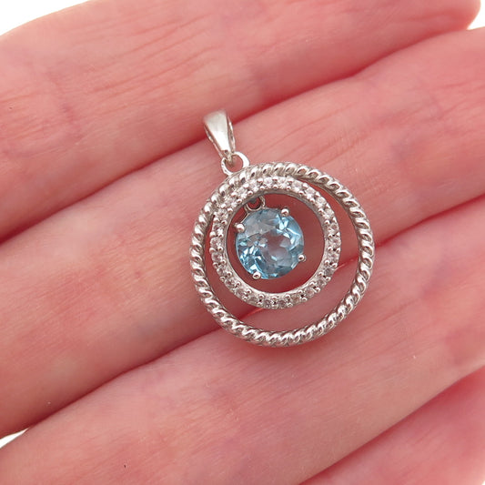 Jane Seymour 925 Sterling Silver Real White & Blue Topaz Charm Pendant
