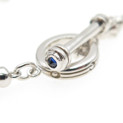 JOLUSA 925 Sterling Silver Real Sapphire Anchor Beaded Chain Necklace 24"