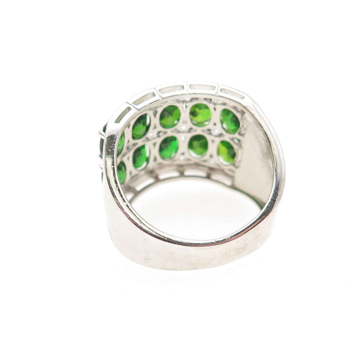 925 Sterling Silver Real Oval-Cut Peridot Cluster Ring Size 7.25