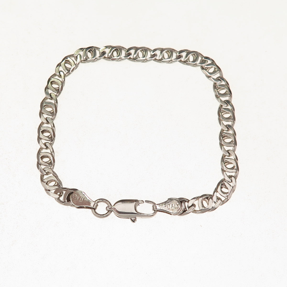 925 Sterling Silver Vintage Italy Flat Anchor Mariner Link Bracelet 6"