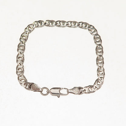 925 Sterling Silver Vintage Italy Flat Anchor Mariner Link Bracelet 6"