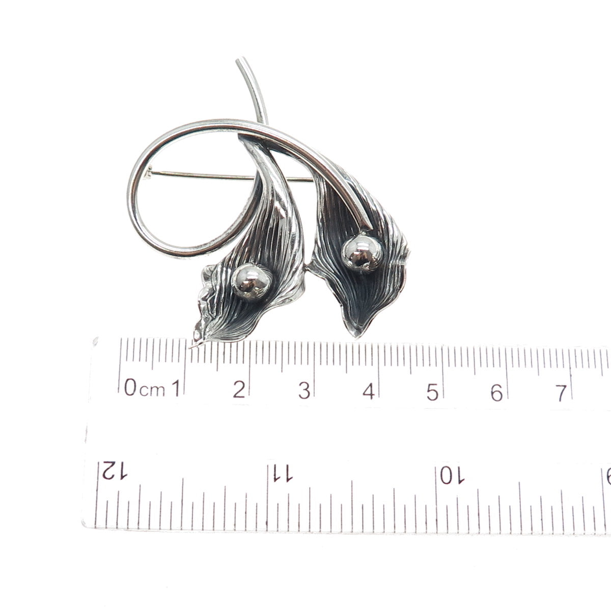 BEAU 925 Sterling Silver Vintage Modernist Calla Lily Oxidized Pin Brooch