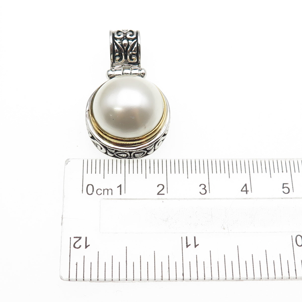 FD Felicia Design 925 Sterling Silver Faux Pearl Oxidized Charm Pendant