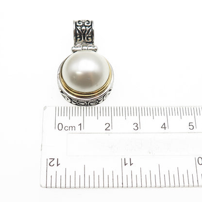 FD Felicia Design 925 Sterling Silver Faux Pearl Oxidized Charm Pendant