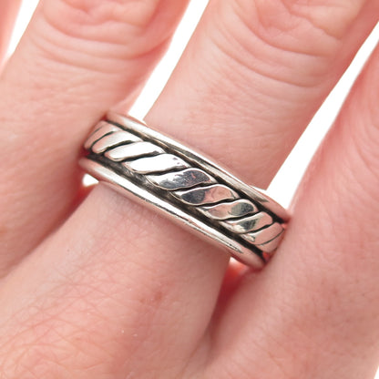 925 Sterling Silver Vintage Oxidized Braided Rotating Band Ring Size 10