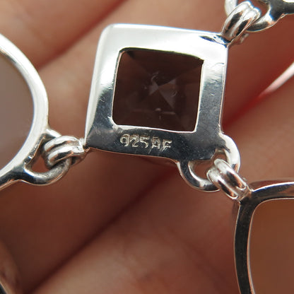 AF DESIGN Sterling Silver Vintage Real Smoky Quartz & Druzy Beaded Necklace 20"