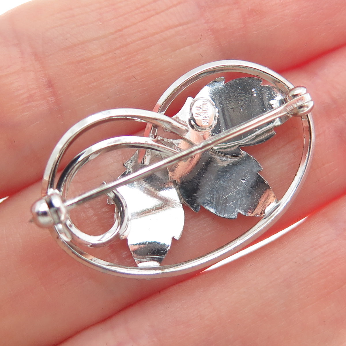 VD VAN DELL 925 Sterling Silver Vintage Leaf Pin Brooch