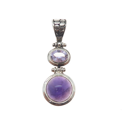 925 Sterling Silver Vintage Real Amethyst & Kunzite Charm Pendant