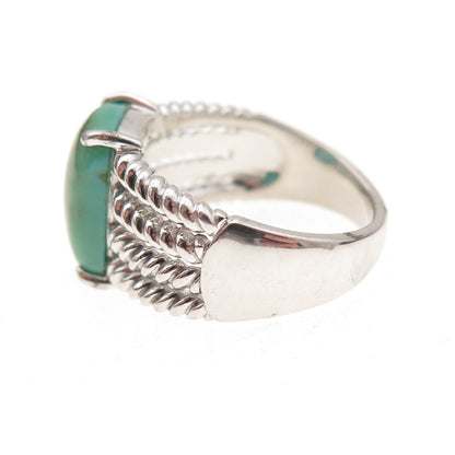 925 Sterling Silver Real Royston Turquoise 3-Row Ring Size 6