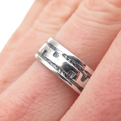 925 Sterling Silver Vintage Zig Zag Oxidized Band Ring Size 8