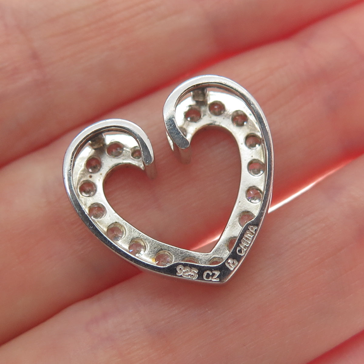 ROSS SIMONS 925 Sterling Silver Round-Cut Shaped C Z Open Heart Slide Pendant