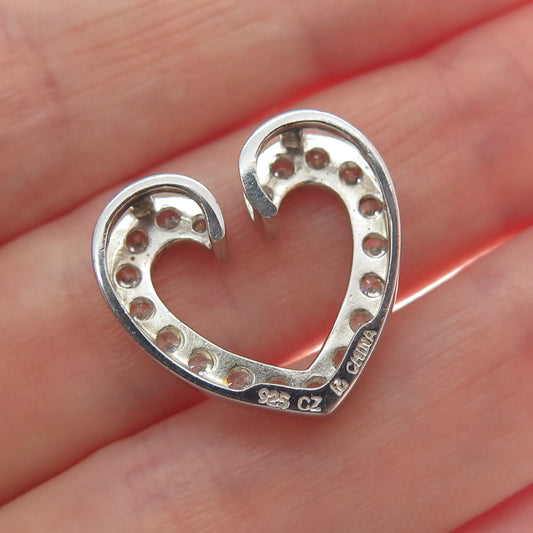 ROSS SIMONS 925 Sterling Silver Round-Cut Shaped C Z Open Heart Slide Pendant