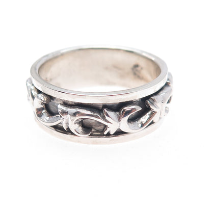 925 Sterling Silver Vintage Modernist Swirl Oxidized Rotating Band Ring Size 13
