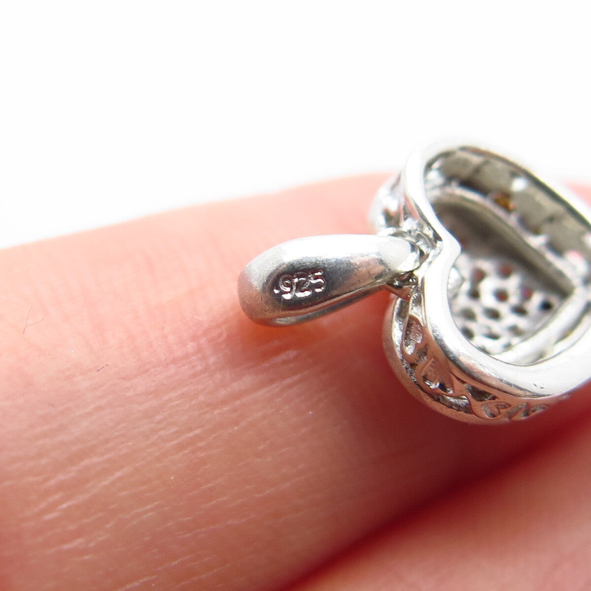 925 Sterling Silver Real Smoky Diamond Hearts Pendant