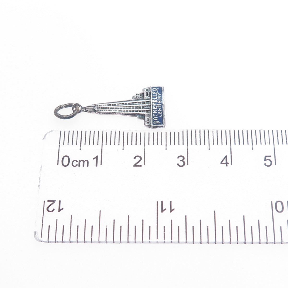 925 Sterling Silver Vintage Enamel Rockefeller Center NY Charm Pendant