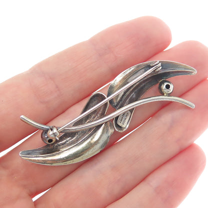 FORSTNER 925 Sterling Silver Vintage Modernist Floral Leaf Oxidized Pin Brooch