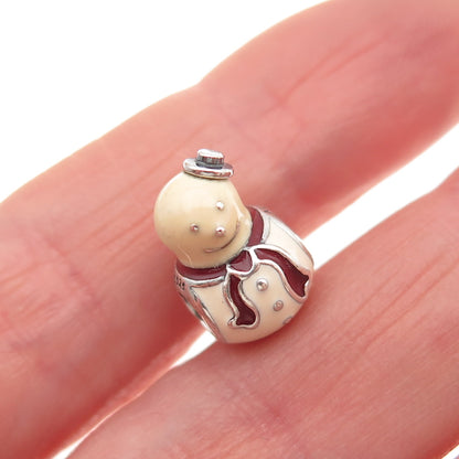 PANDORA 925 Sterling Silver Enamel Snowman Slide Bead Charm