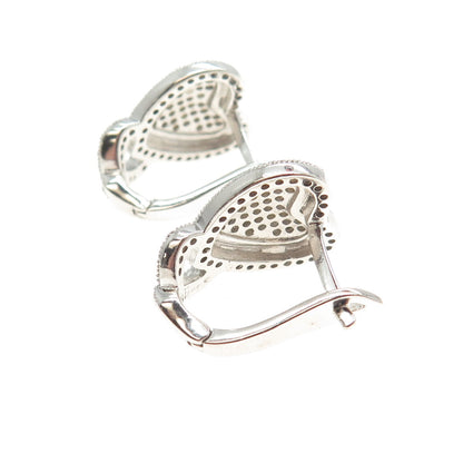 925 Sterling Silver Pave C Z Heart Earrings