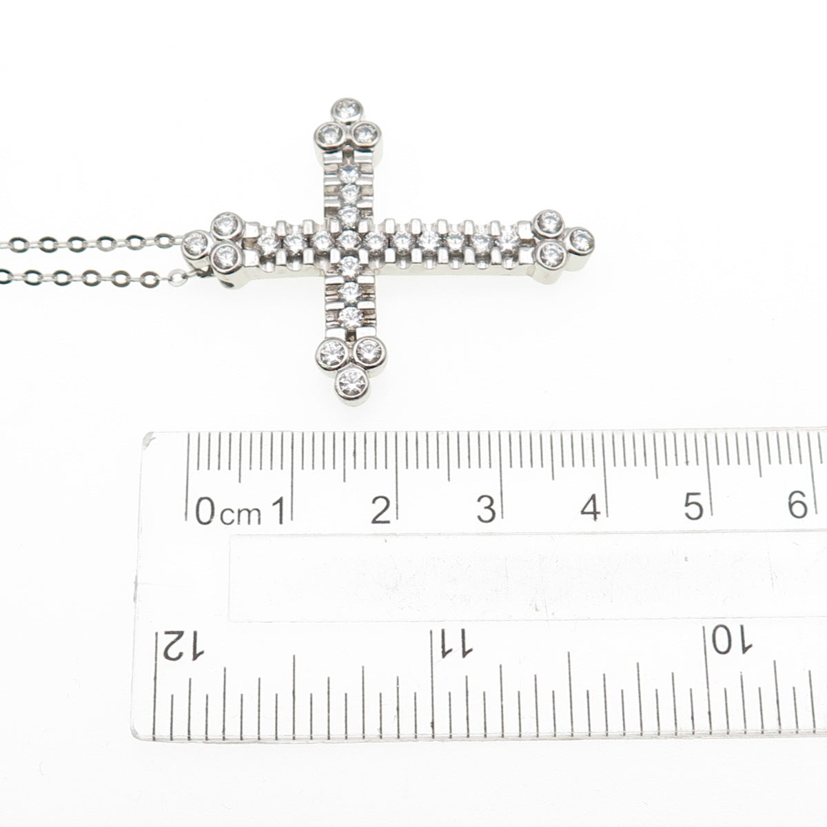 925 Sterling Silver Round-Cut C Z Cross Cable Chain Necklace 16-18"