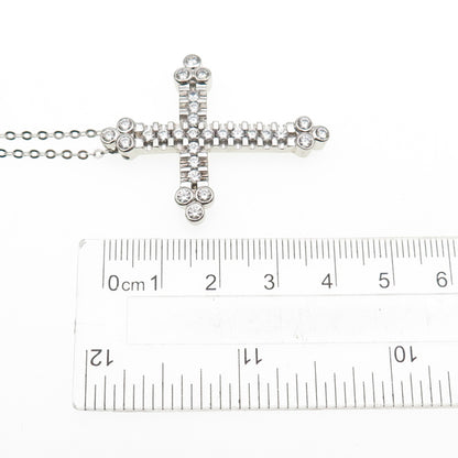925 Sterling Silver Round-Cut C Z Cross Cable Chain Necklace 16-18"