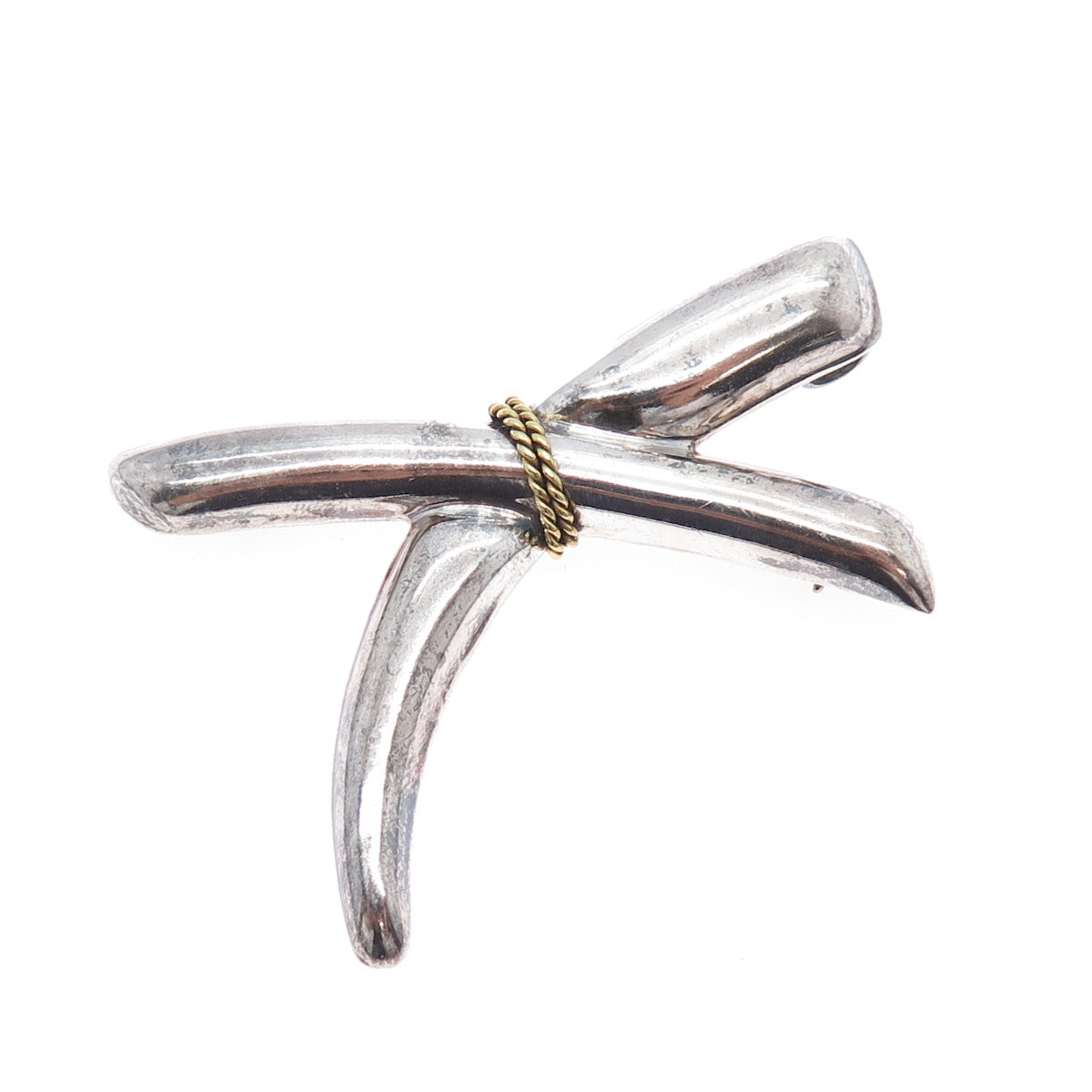 925 Sterling Silver 2-Tone Vintage Mexico Modernist Crisscross Brooch / Pendant