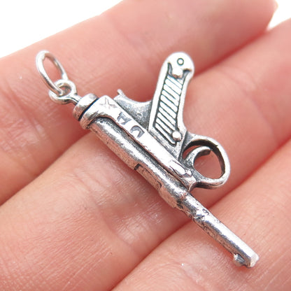 925 Sterling Silver Vintage Luger Pistol Oxidized Charm Pendant