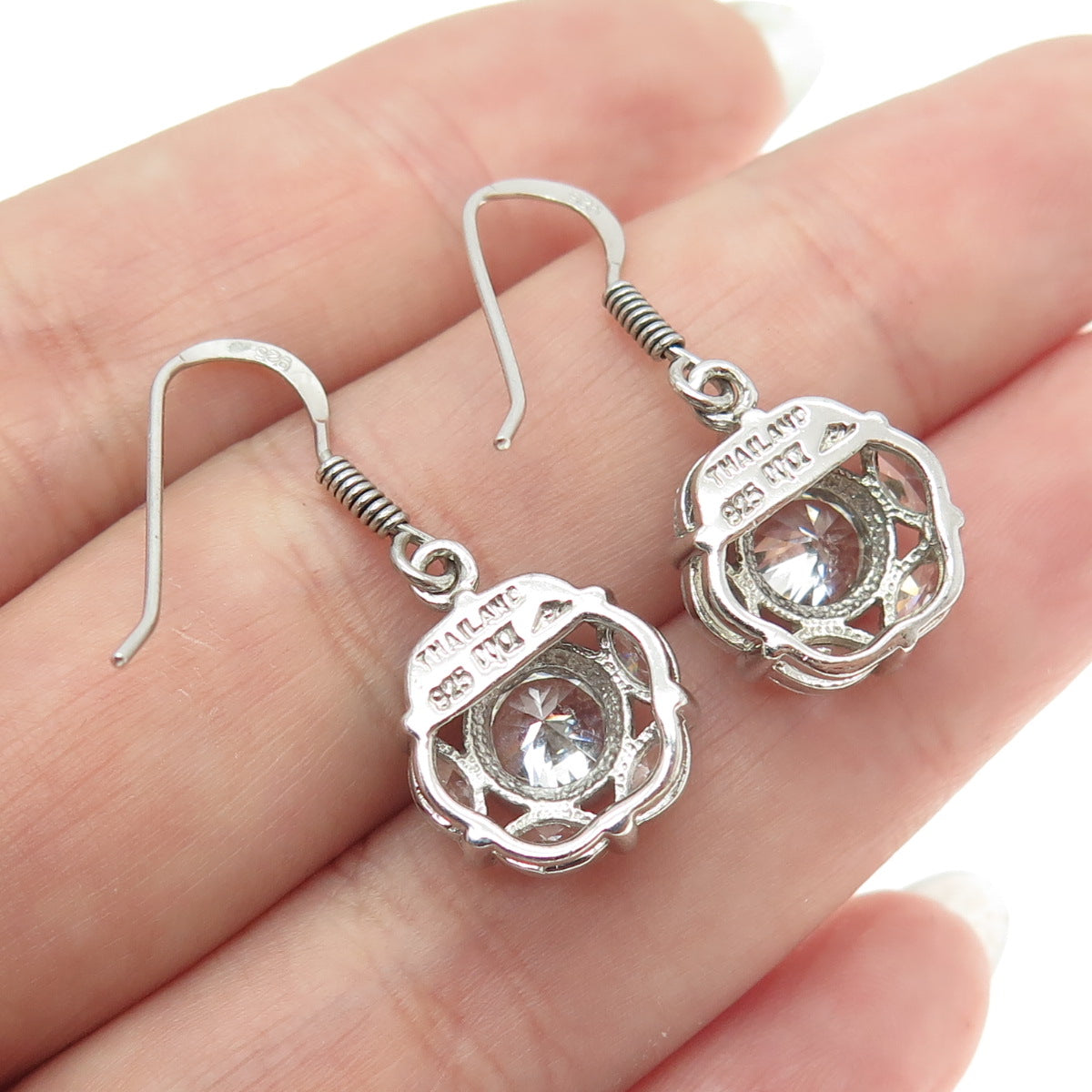 925 Sterling Silver Round & Marquise-Cut C Z Flower Earrings