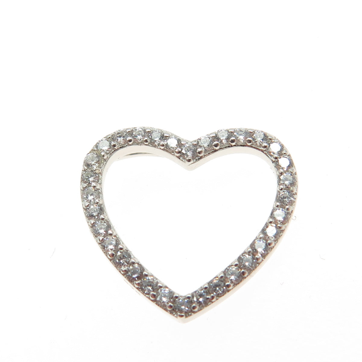 925 Sterling Silver Pave C Z Open Heart Slide Pendant