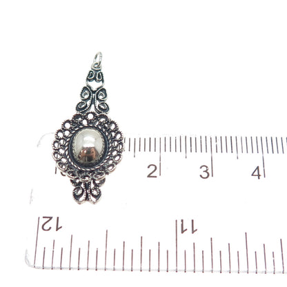 925 Sterling Silver Antique Flower & Butterfly Filigree Oxidized Charm Pendant