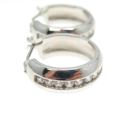 925 Sterling Silver Round-Cut C Z Hoop Earrings