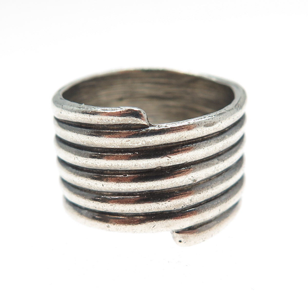 925 Sterling Silver Vintage Modernist Spiral Oxidized Ring Size 7.25
