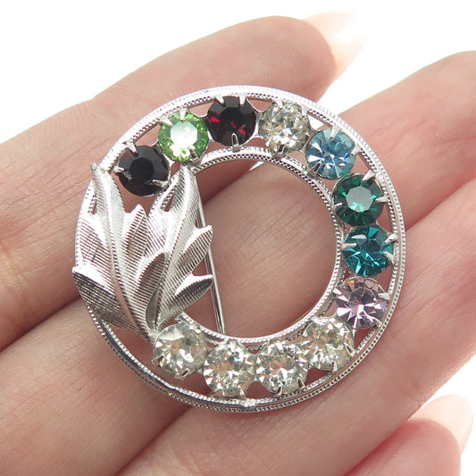 CURTIS CURTMAN Sterling Silver Antique Multi-Color Rhinestone Floral Pin Brooch
