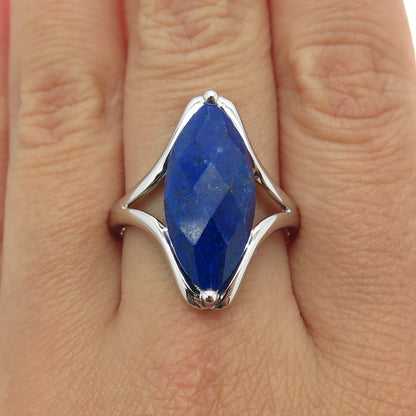 925 Sterling Silver Real Lapis Lazuli Modernist Ring Size 10