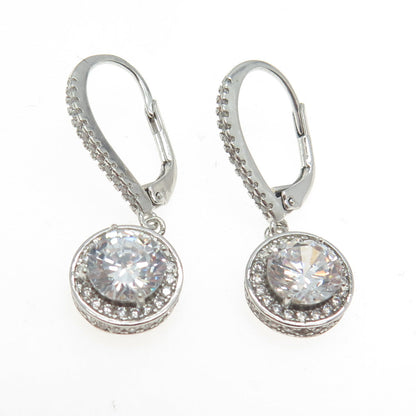 925 Sterling Silver Round-Cut Shaped C Z Dangling Earrings