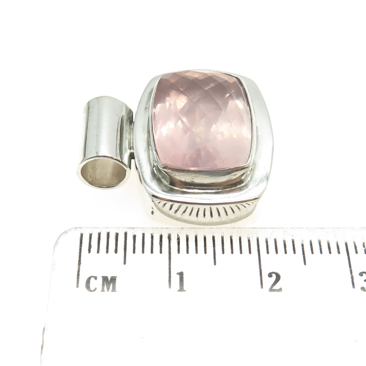 MIKE SMITH 925 Sterling Silver Vintage Real Rose Quartz Slide Pendant