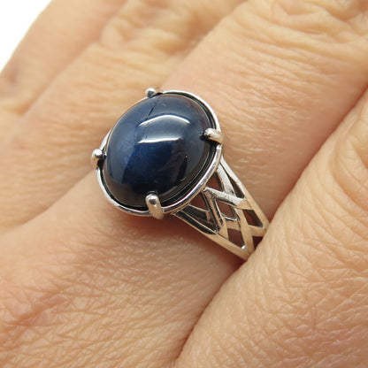 925 Sterling Silver Real Cabochon Sapphire Ring Size 6.75