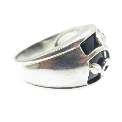 925 Sterling Silver Vintage Black Onyx Gem Twig Leaf Ring Size 7
