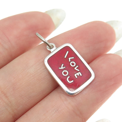 BEAU 925 Sterling Silver Vintage Enamel "I Love You" Minimalist Charm Pendant