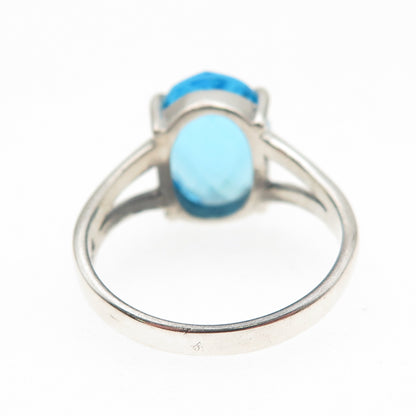 925 Sterling Silver Vintage Oval-Cut Blue C Z Ring Size 9.25