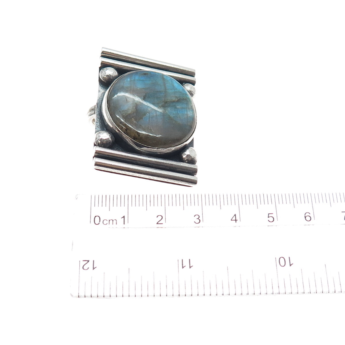 925 Sterling Vintage NLC Australia Real Labradorite Modernist Slide Pendant