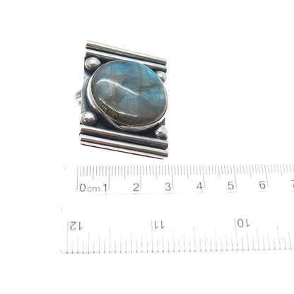925 Sterling Vintage NLC Australia Real Labradorite Modernist Slide Pendant