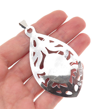 925 Sterling Silver Vintage Mexico Dichroic Glass Floral Oxidized Pendant