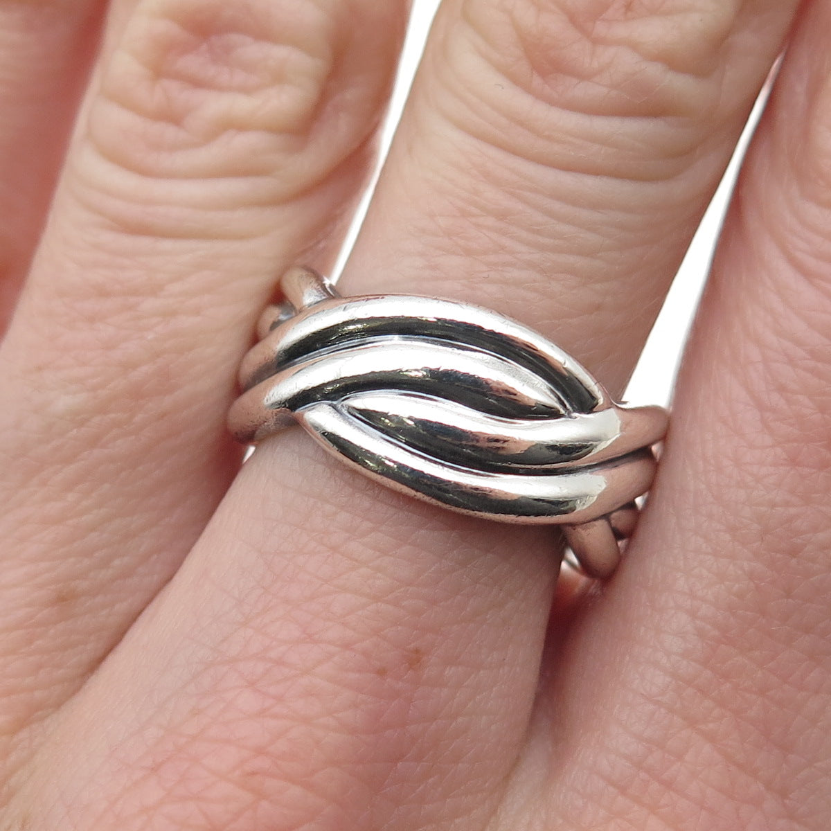 925 Sterling Silver Vintage Modernist Woven Oxidized Ring Size 7