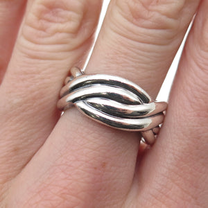 925 Sterling Silver Vintage Modernist Woven Oxidized Ring Size 7